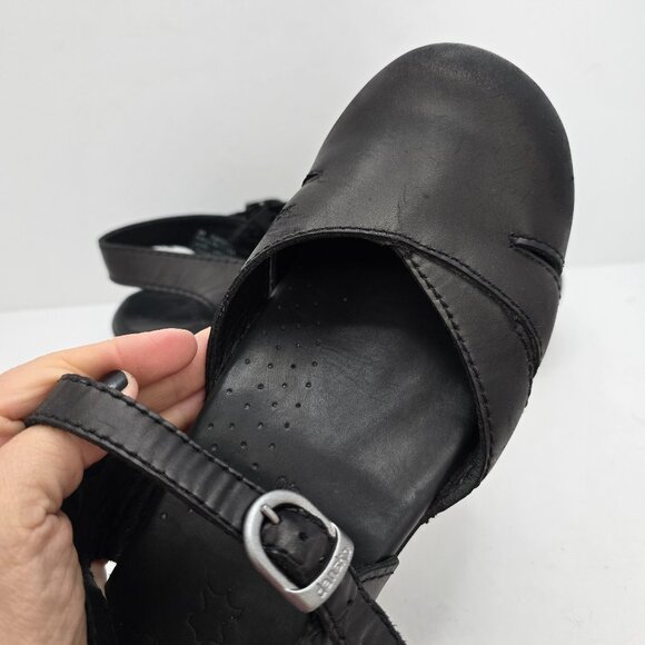 Dansko | 'Marcelle' black leather Mary Jane platform boho clogs shoes | WMS 9 - Picture 5 of 11